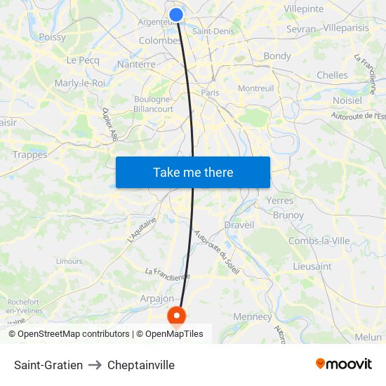 Saint-Gratien to Cheptainville map