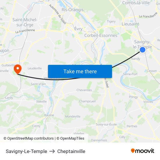 Savigny-Le-Temple to Cheptainville map