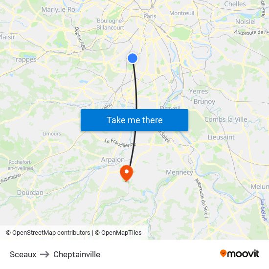 Sceaux to Cheptainville map