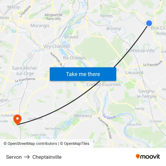 Servon to Cheptainville map