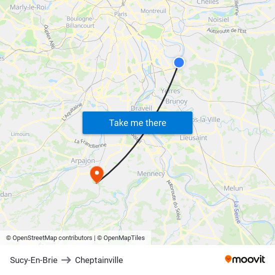 Sucy-En-Brie to Cheptainville map