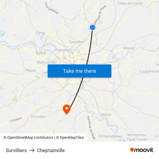 Survilliers to Cheptainville map