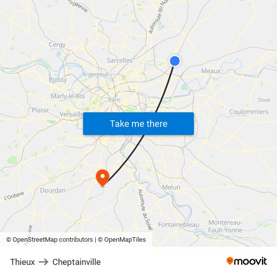 Thieux to Cheptainville map