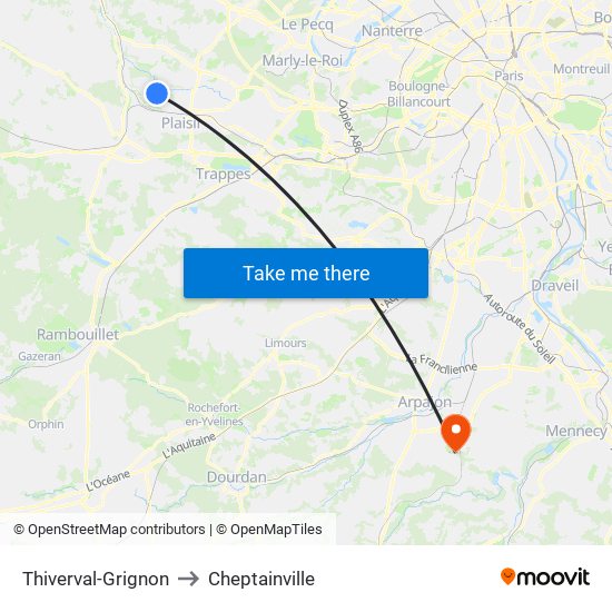Thiverval-Grignon to Cheptainville map