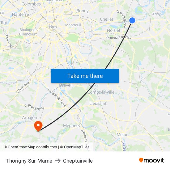 Thorigny-Sur-Marne to Cheptainville map