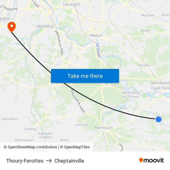Thoury-Ferottes to Cheptainville map