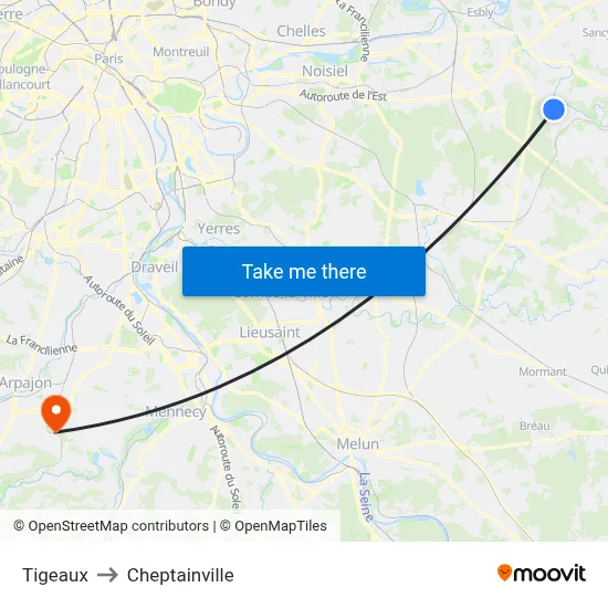 Tigeaux to Cheptainville map