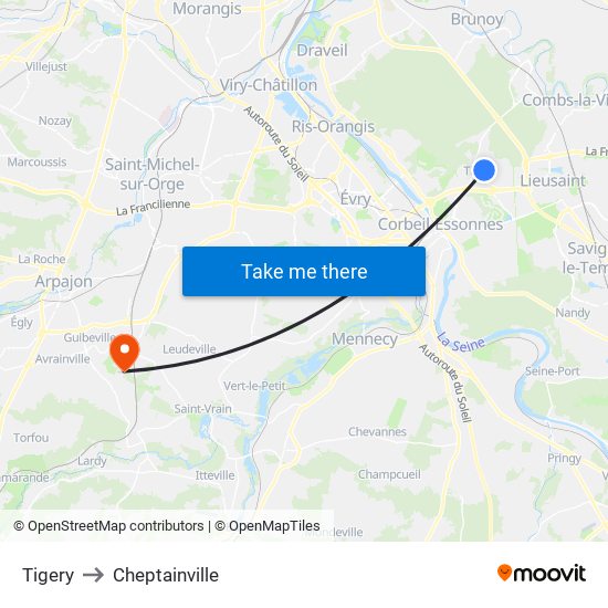 Tigery to Cheptainville map