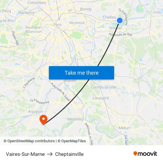 Vaires-Sur-Marne to Cheptainville map
