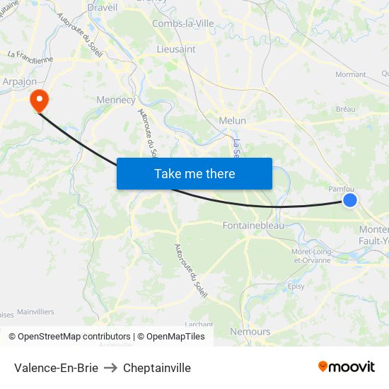 Valence-En-Brie to Cheptainville map