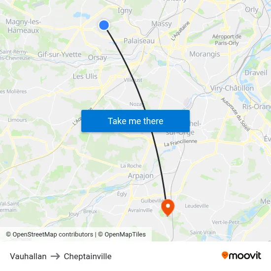 Vauhallan to Cheptainville map
