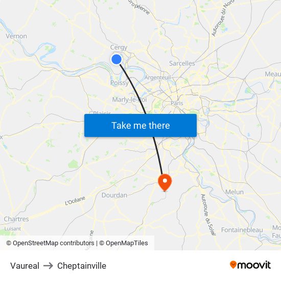 Vaureal to Cheptainville map