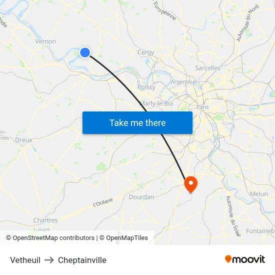 Vetheuil to Cheptainville map