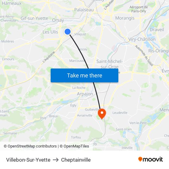 Villebon-Sur-Yvette to Cheptainville map