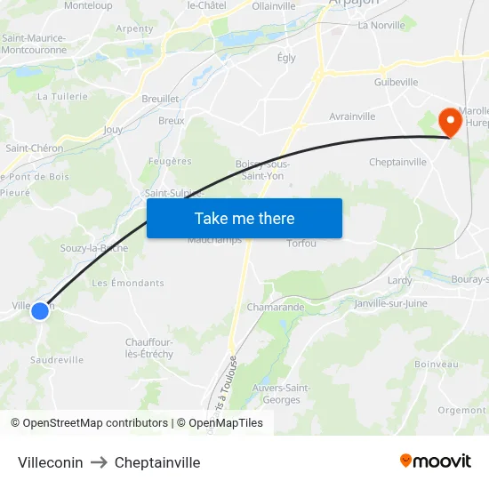 Villeconin to Cheptainville map