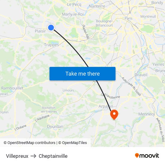 Villepreux to Cheptainville map