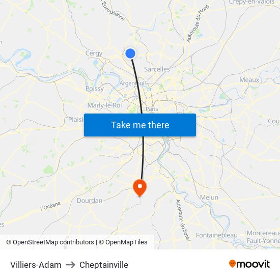 Villiers-Adam to Cheptainville map