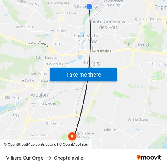 Villiers-Sur-Orge to Cheptainville map