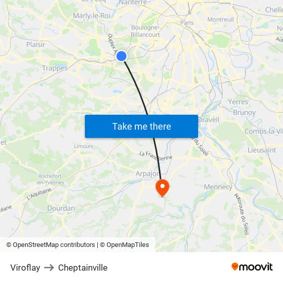 Viroflay to Cheptainville map