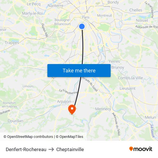 Denfert-Rochereau to Cheptainville map
