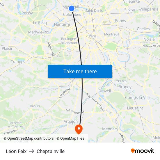 Léon Feix to Cheptainville map