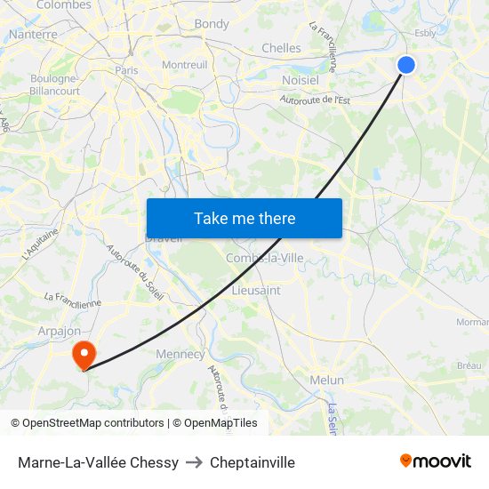 Marne-La-Vallée Chessy to Cheptainville map