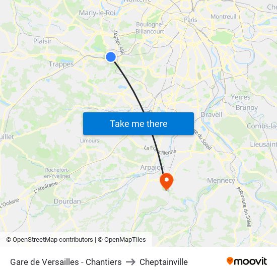 Gare de Versailles - Chantiers to Cheptainville map