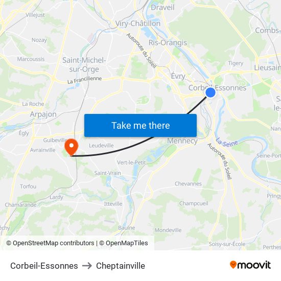 Corbeil-Essonnes to Cheptainville map