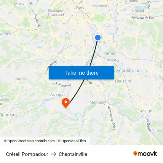 Créteil Pompadour to Cheptainville map