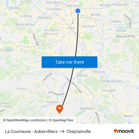 La Courneuve - Aubervilliers to Cheptainville map