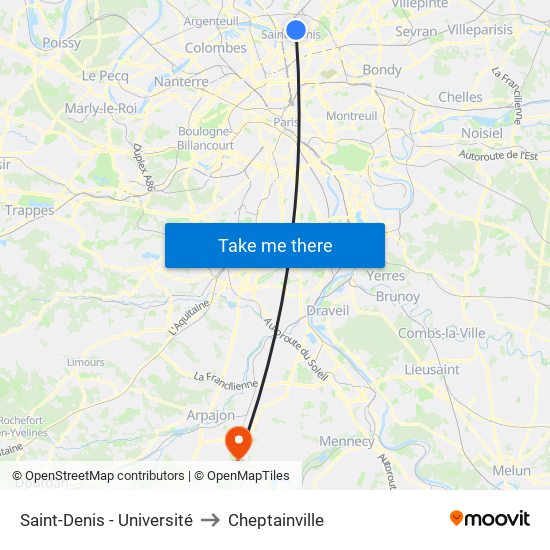 Saint-Denis - Université to Cheptainville map