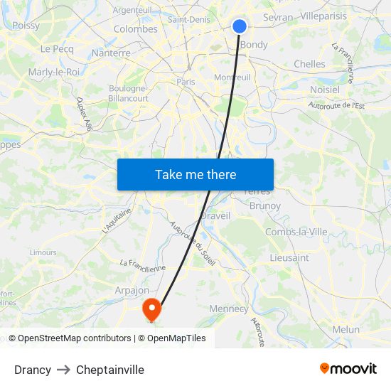 Drancy to Cheptainville map