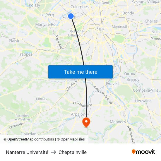 Nanterre Université to Cheptainville map