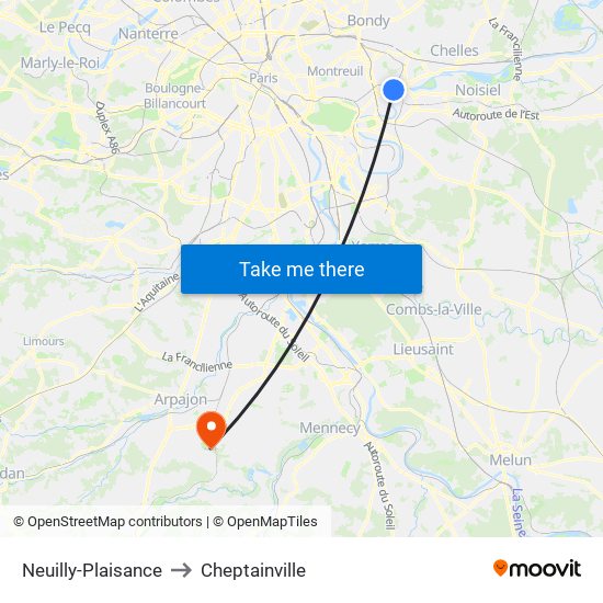 Neuilly-Plaisance to Cheptainville map