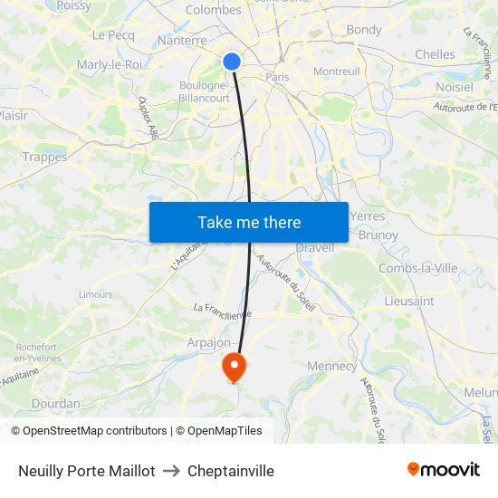 Neuilly Porte Maillot to Cheptainville map