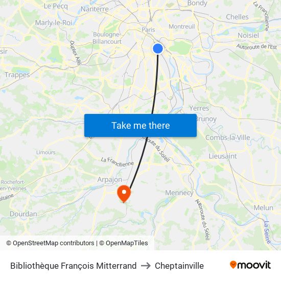 Bibliothèque François Mitterrand to Cheptainville map
