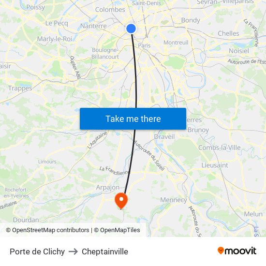 Porte de Clichy to Cheptainville map