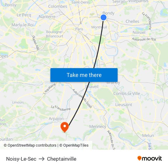 Noisy-Le-Sec to Cheptainville map