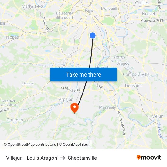 Villejuif - Louis Aragon to Cheptainville map