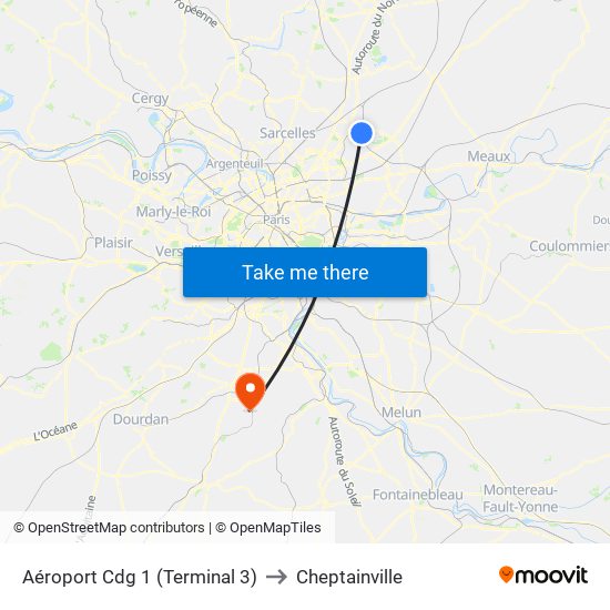 Aéroport Cdg 1 (Terminal 3) to Cheptainville map