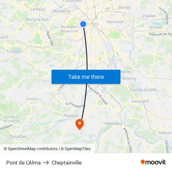 Pont de L'Alma to Cheptainville map