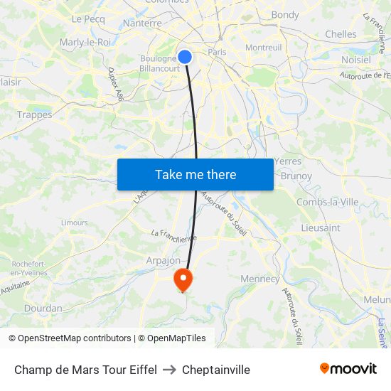 Champ de Mars Tour Eiffel to Cheptainville map