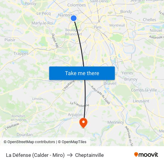 La Défense (Calder - Miro) to Cheptainville map