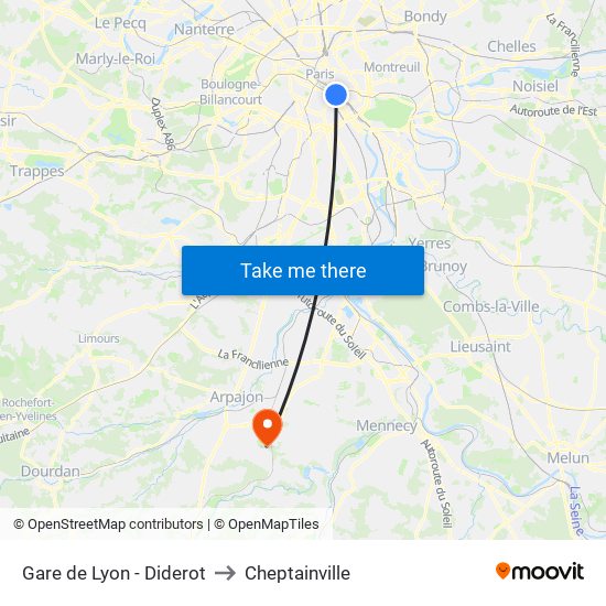 Gare de Lyon - Diderot to Cheptainville map