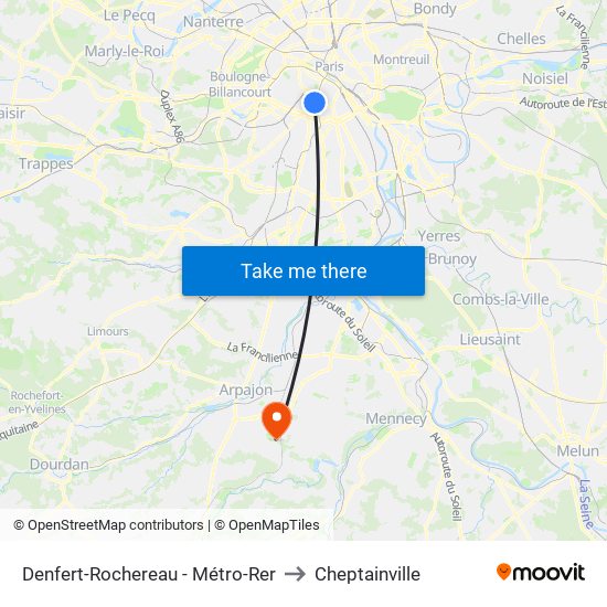 Denfert-Rochereau - Métro-Rer to Cheptainville map