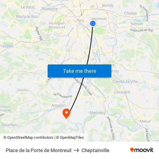 Place de la Porte de Montreuil to Cheptainville map
