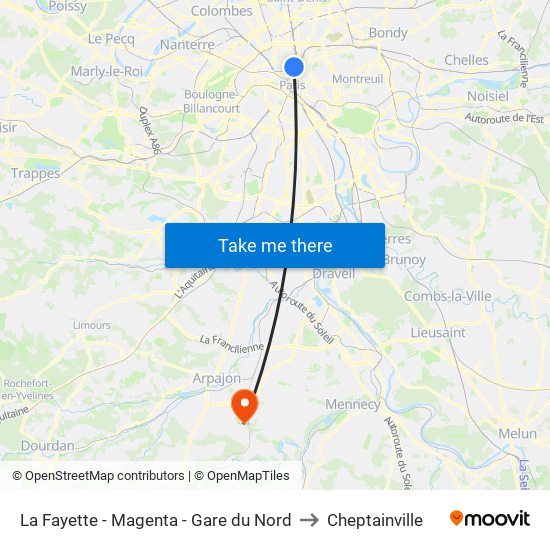 La Fayette - Magenta - Gare du Nord to Cheptainville map