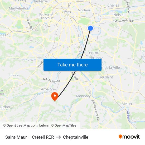 Saint-Maur – Créteil RER to Cheptainville map