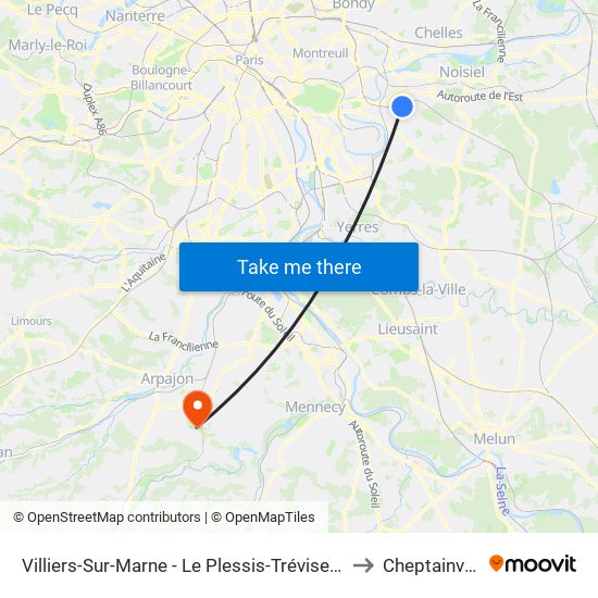 Villiers-Sur-Marne - Le Plessis-Trévise RER to Cheptainville map