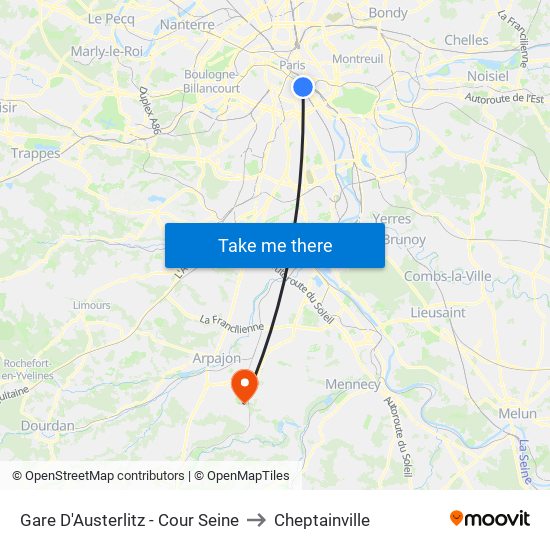 Gare D'Austerlitz - Cour Seine to Cheptainville map
